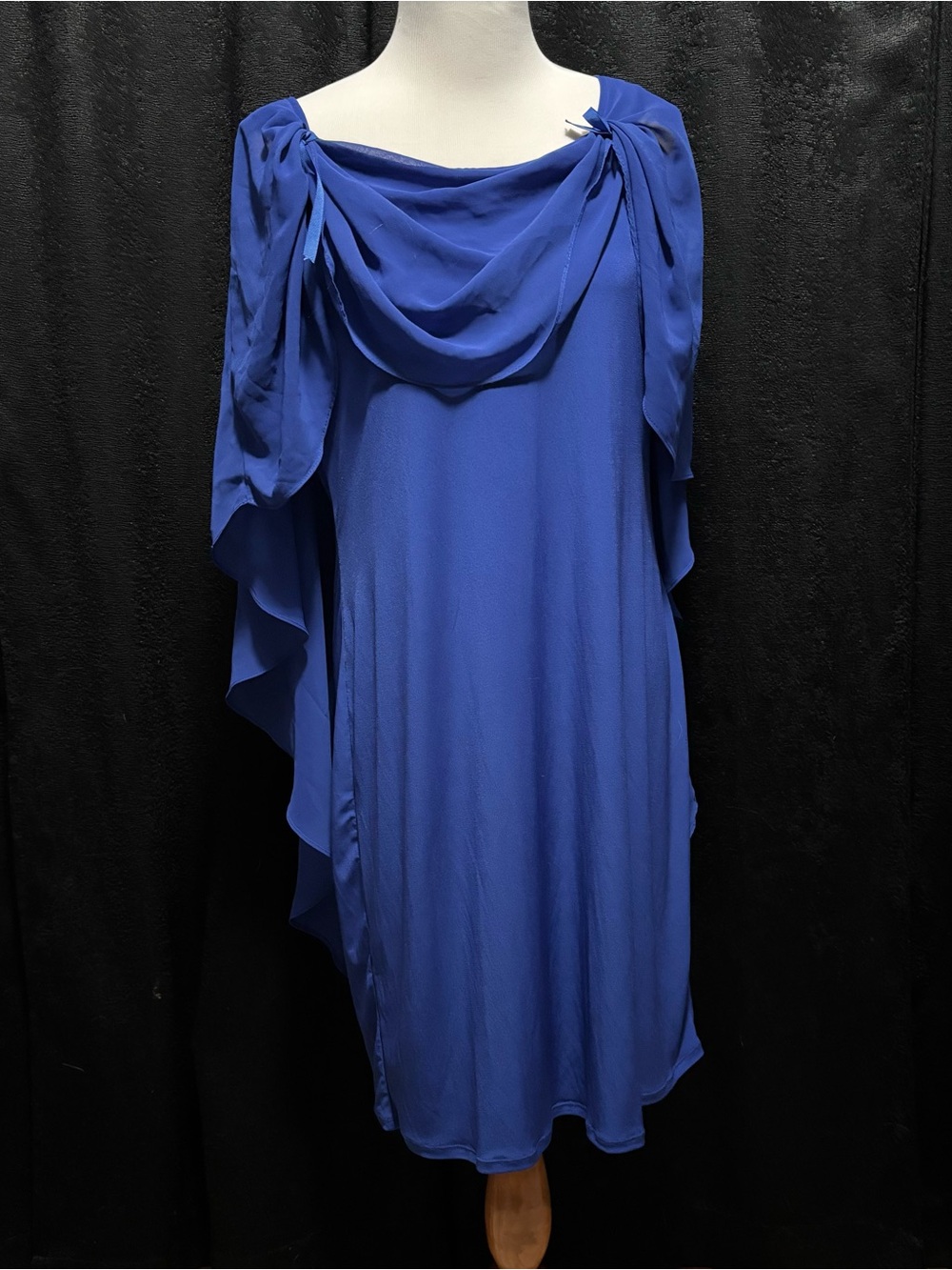 Glamour Royal Blue Cape Sleeve Draped Shift Dress 16